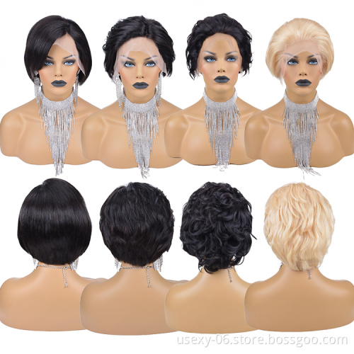 Dropship Wigs Short Lace Frontal Perruque Cheveux Humain 100 Virgin Brazilian Human Hair Pixie Wig